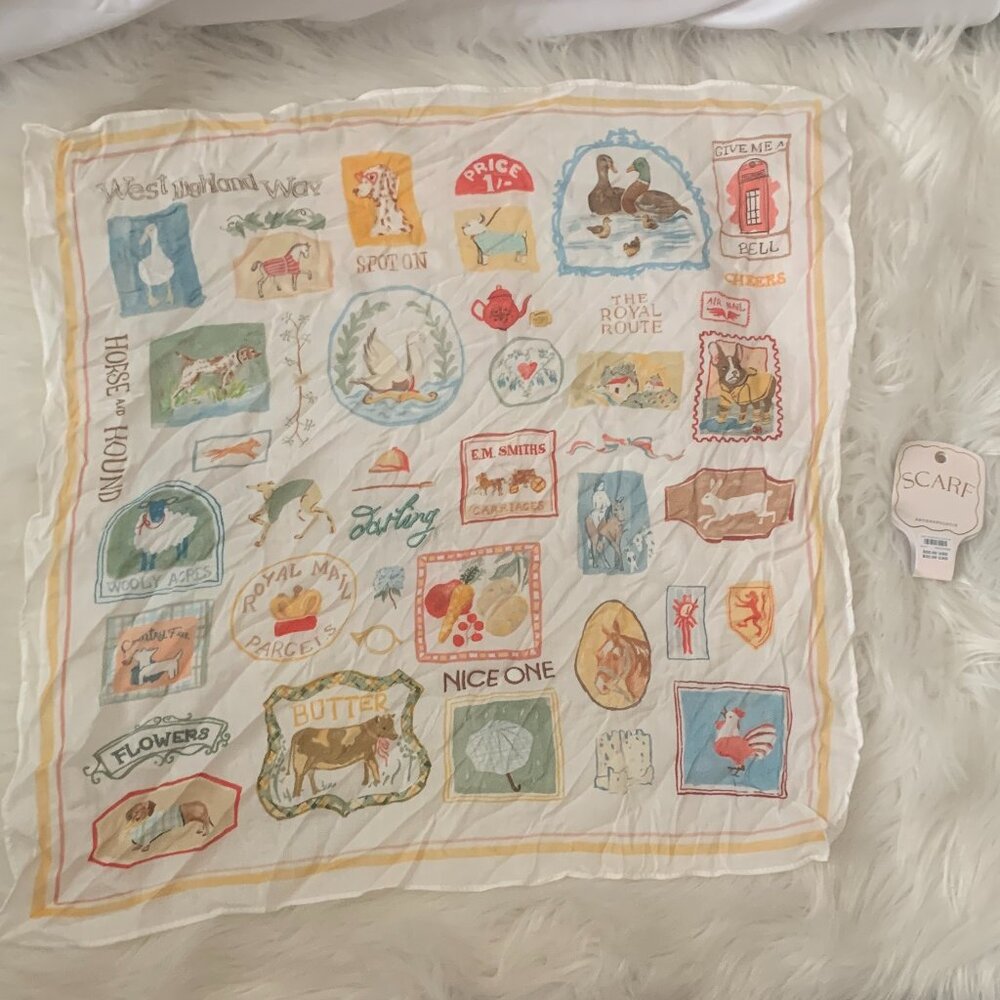 ANTHROPOLOGIE X MAEVE Cotswold Printed Bandana Scarf in Creme